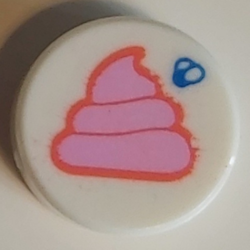Lego Tile Round 1 x 1 with Bright Pink Poop-Emotion Print / White