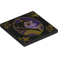 Lego Tile 4 x 4 with Dark Purple/Lavender Maleficent Portrait, Gold Border, Symbols, '1959' Print