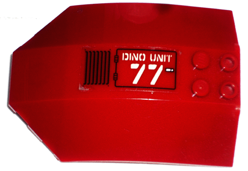 Lego Windscreen 8 x 6 x 2 Curved Sloped Sides with 'DINO UNIT 77' and Black Grille Pattern Model Left Side (Sticker) - Sets 7298 / 7477
