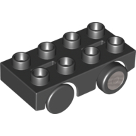 Lego Duplo Car Base 2 x 4 with 2 Black Wheels and 2 Black Tires with Silver Hub Print