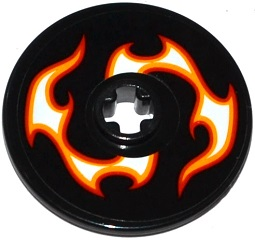 Lego Technic, Disk 3 x 3 with Red, Orange and White Flames Pattern Model Left Side (Sticker) - Set 42046