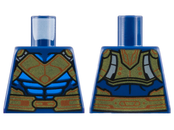 Lego Torso Gold and Dark Orange Breastplate and Belt, Blue Armor Plates Pattern / Dark Blue