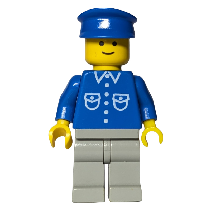 Lego Blue Torso, Light Grey Legs, Blue Hat
