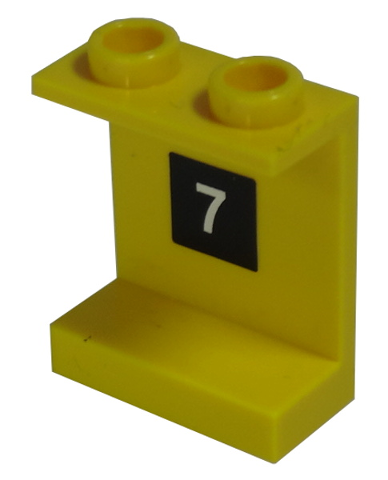 Lego Panel 1 x 2 x 2 - Hollow Studs with White '7' in Black Square Pattern (Sticker) - Set 10170 / Yellow