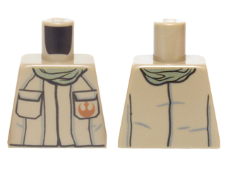 Lego Torso SW Jacket with Dark Orange Rebel Alliance Symbol, 2 Pockets and Olive Green Scarf Pattern / Dark Tan