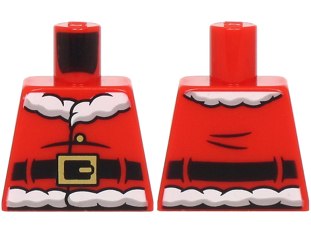 Lego Torso Santa Jacket with White Fur Collar and Waistband, Black Creases and Belt with Gold Buckle Pattern / Red