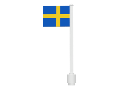 Lego Flag on Flagpole, Straight with Sweden Pattern (Stickers) / White