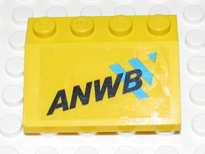Lego Vehicle, Mudguard 3 x 4 Slope with 'ANWB' and Blue Logo Pattern (Sticker) - Set 2140 / Yellow