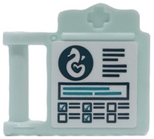 Lego Friends Accessories Medical Clipboard with Bar Handle with Heartlake Rescue Seahorse Logo, Dark Blue and Dark Turquoise Lines and Check Boxes on White Background Pattern (Sticker) - Set 41381