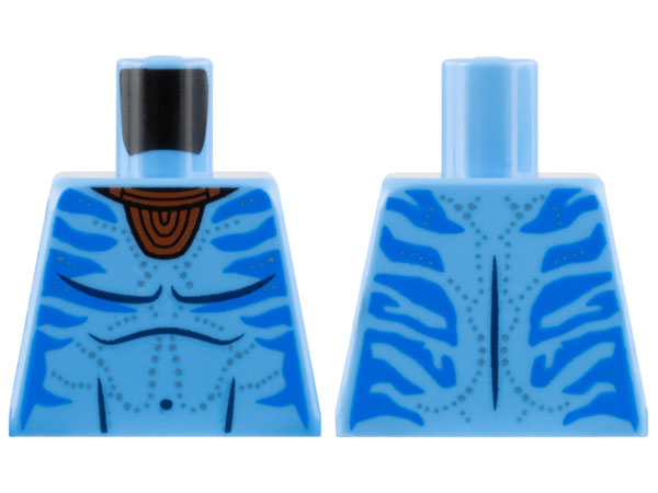 Lego Torso Na'vi with Blue Markings, Reddish Brown Choker Necklace, and Silver Spots Pattern / Medium Blue
