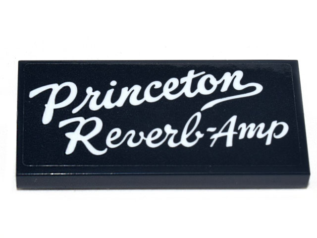 Lego Tile 2 x 4 with White Script 'Princeton Reverb-Amp' Pattern (Sticker) - Set 21329 / Black