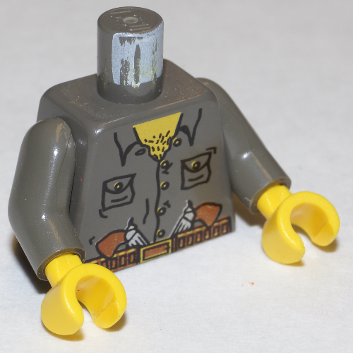Lego Torso Shirt with Two Pockets, Two Guns in Belt Print, Dark Gray Arms, Yellow Hands / Dark Gray