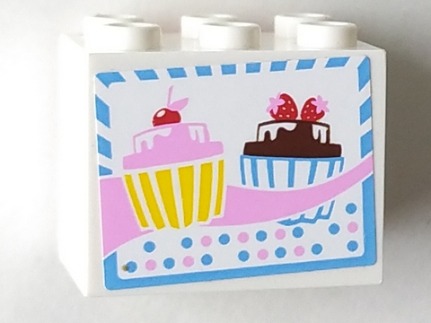 Lego Container, Cupboard 2 x 3 x 2 - Hollow Studs with 2 Cupcakes Pattern (Sticker) - Set 3061