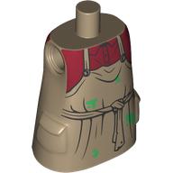 Lego Torso Large with Molded Pockets with Overall, Dark Red Shirt, Knotted Belt, Green Stains print / Dark Tan