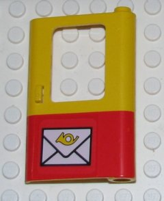 Lego Door 1 x 4 x 5 Train Right, Thin Support at Bottom with Red Bottom Half and Mail Envelope Pattern (Sticker) - Sets 7722 / 7819