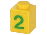 Lego Brick 1 x 1 with Green Number 2 Pattern (Sticker) - Set 7740