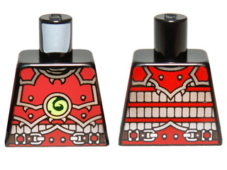 Lego Torso Ninjago Red Armor and Silver Belt with Lime Swirl Medallion Pattern / Black