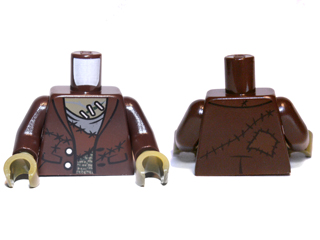 Lego Torso Monster Fighters Monster with Stapled Olive Green Skin and Stitched Vest Pattern / Dark Brown Arms / Olive Green Hands