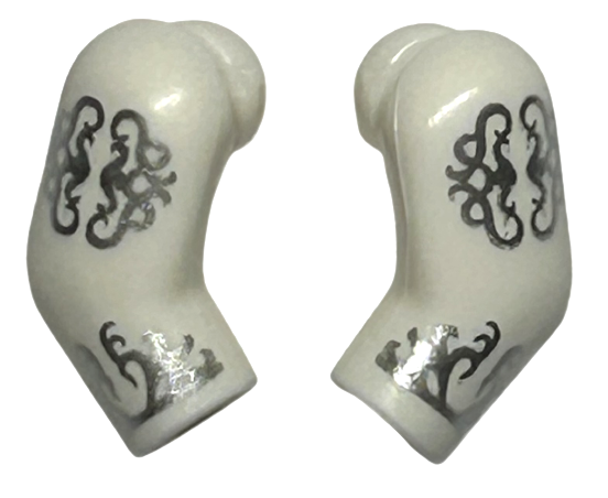 Lego Arm, (Matching Left and Right) Pair with Silver Filigree Pattern / White