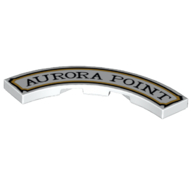 Lego Tile 4 x 4 Curved, Macaroni with 'AURORA POINT' Print / White