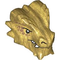 Lego Minifig Head Special, Dragon with White Teeth, Cupper Markings print / Pearl Gold