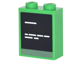 Lego Brick 1 x 2 x 2 with Inside Stud Holder with Computer Screen with White Text Lines Pattern (Sticker) - Set 70620 / Bright Green