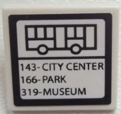 Lego Road Sign 2 x 2 Square with Clip with Bus Lines Pattern (Sticker) - Set 60026
