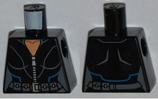 Lego Torso Female Silver Zippered Suit with Belt, Buckle and Blue Lines Pattern / Black