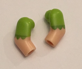 Lego Arm, (Matching Left and Right) Pair with Lime Short Sleeves with Scalloped Edge Pattern / Light Nougat