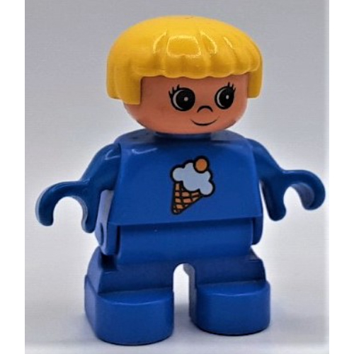 Lego Duplo Figure, Early Child, with Straight Hair Yellow, Blue Legs, Ice Cream Print