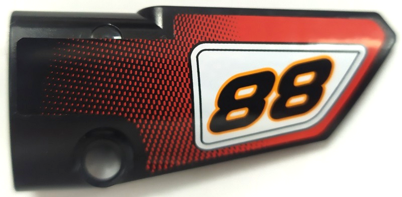 Lego Technic, Panel Fairing # 4 Small Smooth Long, Side B with Black Number 88 Pattern (Sticker) - Set 8051 / Black
