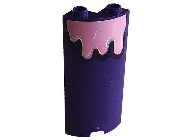 Lego Cylinder Quarter 2 x 2 x 5 with 1 x 1 Cutout with Bright Pink Melting Ice Cream with Silver Highlights Pattern Model Right Side (Sticker) - Set 41687 / Dark Purple