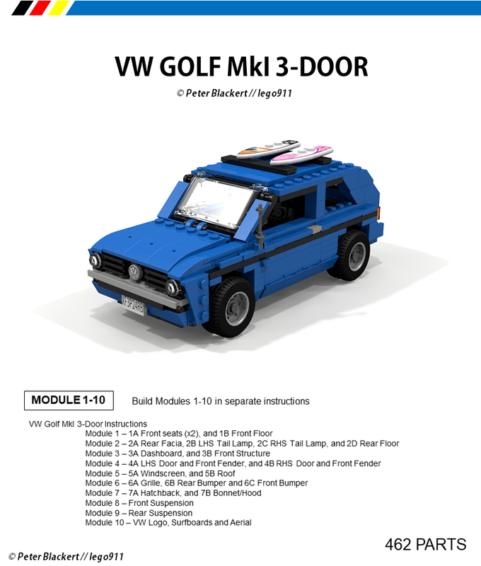 Lego VW Golf MkI 3-Door Hatchback with Surfboards - 1:21 Miniland - Basic