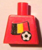 Lego Torso Soccer Red/White Team, Belgian Flag Sticker Front, Black Number Sticker Back Pattern (specify number in listing) / Red