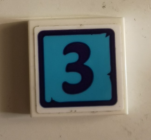 Lego Tile 2 x 2 with Dark Purple Number 3 Pattern (Sticker) - Set 41325