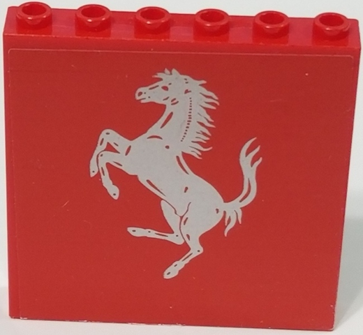 Lego Panel 1 x 6 x 5 with Ferrari Logo, Silver Horse on Red Background Pattern (Sticker) - Set 8185