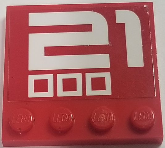 Lego Tile, Modified 4 x 4 with Studs on Edge with White '21' and 3 Squares Pattern (Sticker) - Set 70615