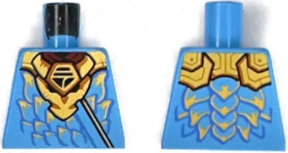 Lego Torso Gold Dragon Head Armor and Scale Tips, Dark Orange Trim, Ninjago Logogram Letter N Pattern / Dark Azure