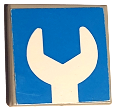 Lego Tile 2 x 2 with White Wrench Head on Blue Background Pattern (Sticker) - Set 6378