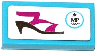 Lego Tile 1 x 2 with 'MP' Logo and Shoe Pattern (Sticker) - Set 41104