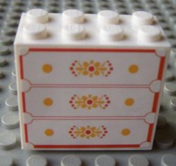 Lego Brick 2 x 4 x 3 with Drawers Pattern (Sticker) - Set 7586 / White