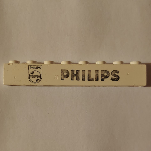 Lego Brick 1 x 8 with 'PHILIPS' Logo Print / White