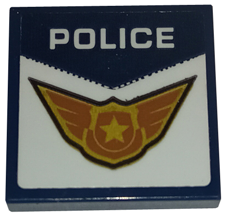 Lego Tile 2 x 2 with White 'POLICE' and Gold Badge with Wings Pattern (Sticker) - Set 60210