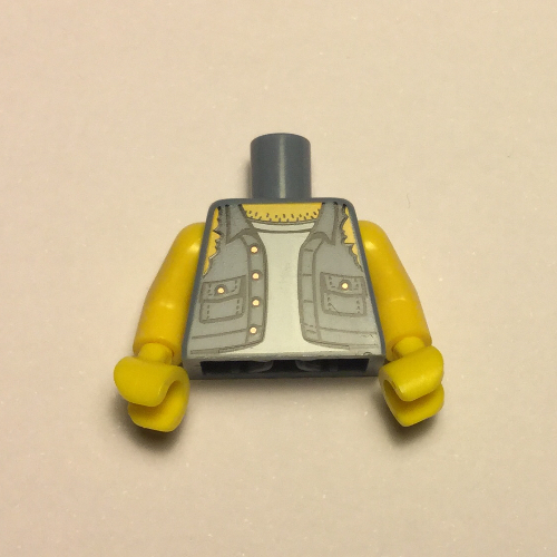 Lego Torso, Shirt with Ripped Off Sleeves, Buttons on Pockets Print, Yellow Arms and Hands / Sand Blue