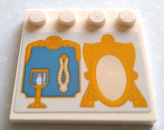 Lego Tile, Modified 4 x 4 with Studs on Edge with Candle in Candlestick, Gold Mirror and Necklace on Medium Blue Background Pattern (Sticker) - Set 41153