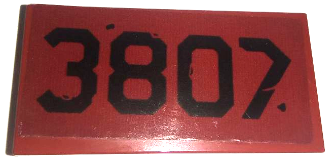 Lego Tile 2 x 4 with Black '3807' Pattern (Sticker) - Set 76947 / Dark Red