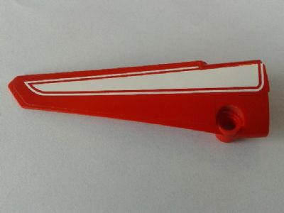 Lego Technic, Panel Fairing # 5 Long Smooth, Side A with White Wide Stripe Pattern (Sticker) - Set 8258 / Red
