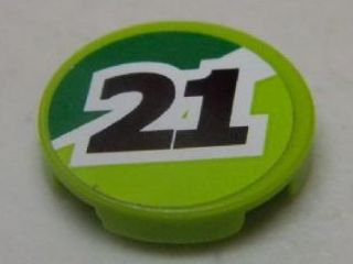 Lego Tile, Round 2 x 2 with Black '21' on Green and Lime Background Pattern (Sticker) - Set 8896