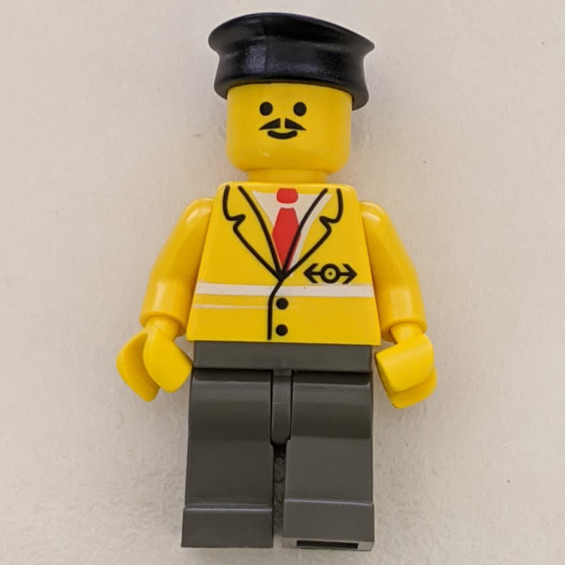 Lego Conductor - Yellow Jacket, Dark gray Legs, Black Hat