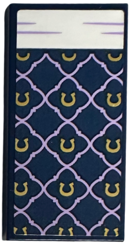 Lego Tile 2 x 4 with Blanket with Gold Horseshoes, Lavender Lines and White Bedsheet Pattern (Sticker) - Set 41740 / Dark Blue